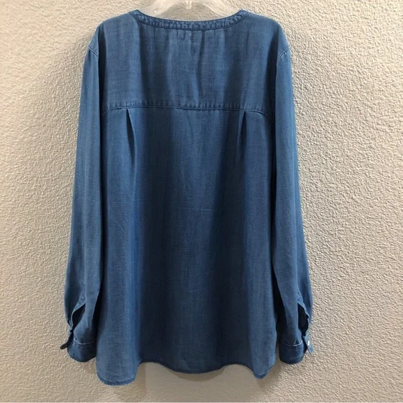 Loft Popover Chambray Linen Blend Soften Tunic Shirt Top - Picture 6 of 8